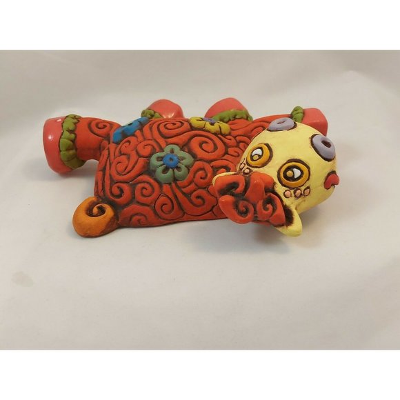 Vintage whimsical flower girl cow wall hanging figurine pottery 6.5" handmade - Picture 6 of 8